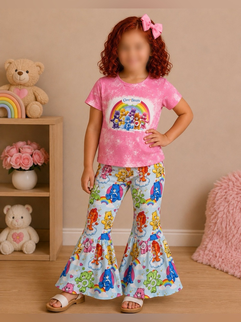 Girls Boutique Care Bears graphic Top & Bell Bottom Flare Pants